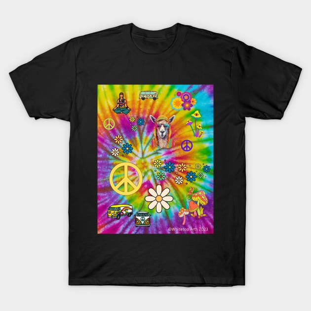 Retro Psychedelic Hippie Llama Original Design by Whitetop Arts T-Shirt by Whitetop Arts